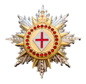 SRICF jeweled pendant — gold and silver star with red cross.